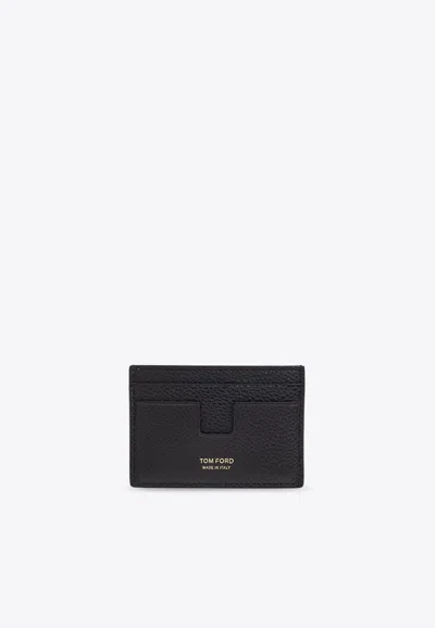 Tom Ford Stamp Logo Leather Cardholder With Money Clip In Black