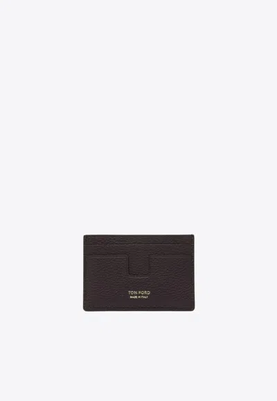 Tom Ford Stamp Logo T-line Leather Cardholder In Burgundy