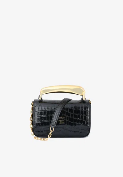 Tom Ford Stamped Crocodile Leather Chain Crossbody Bag In Black