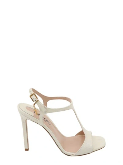 Tom Ford Off-white Glossy Stamped Crocodile Leather Angelina Sandals In Neutrals