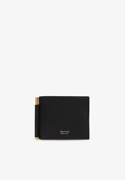 Tom Ford Stamped Logo Bi-fold Walley With Money Clip In Black