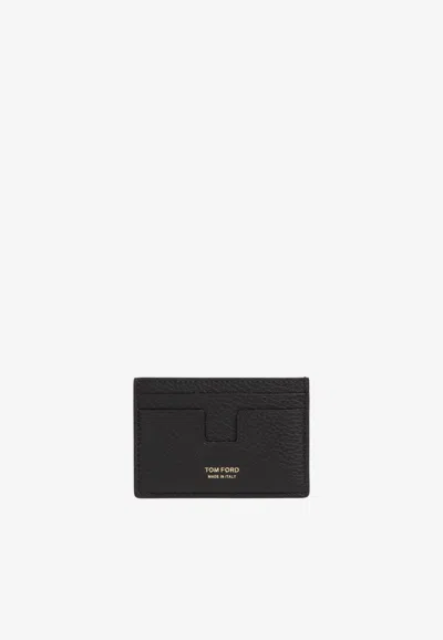 Tom Ford Stamped Logo Grained Leather Cardholder In Black