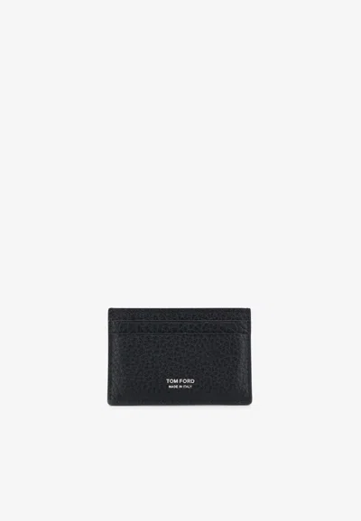 Tom Ford Stamped Logo Leather Cardholder In Black