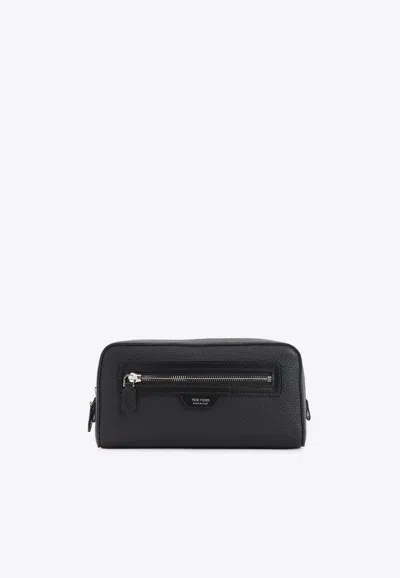 Tom Ford Stamped Logo Leather Pouch Bag In Black
