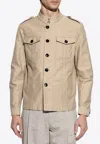 Tom Ford Brushed Cotton Satin Stand Collar Outershirt In Beige