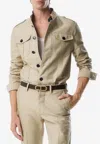 Tom Ford Brushed Cotton Satin Stand Collar Outershirt In Neutral