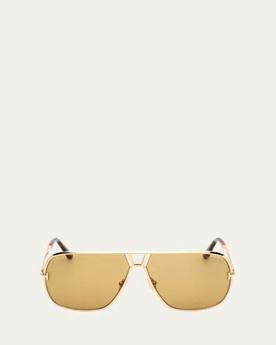 Tom Ford Stavros Aviator Metal Sunglasses In Srgld/brn