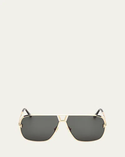 Tom Ford Stavros Aviator Metal Sunglasses In Srgld/grn