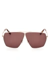 Tom Ford Stella Aviator Square Metal Sunglasses In Rose Gold/shiny Havana/brown