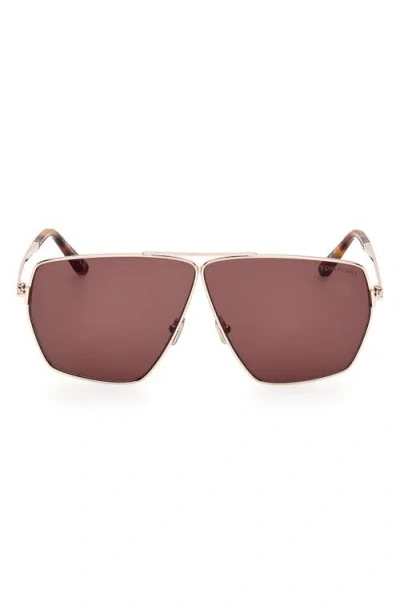 Tom Ford Stella Aviator Square Metal Sunglasses In Shiny Rose Gold Shiny Havana