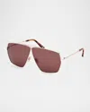 Tom Ford Stella Aviator Square Metal Sunglasses In Shiny Rose Gold Shiny Havana