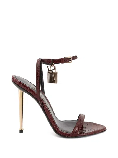 Tom Ford Laminated Leather Sandals With Iconic Padlock In Burgundy
