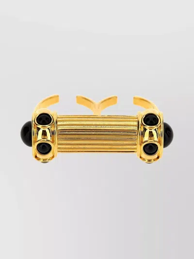 Tom Ford Stone Accents Double Band Ribbed Texture Ring In Gold