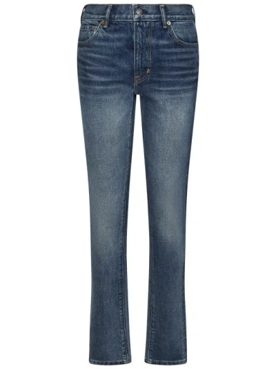 Tom Ford Stonewashed Cotton Denim Jeans In Blue