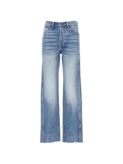 Tom Ford Stonewashed Denim Melanie Straight Pants With T-trim And Frayed Hem In Blue