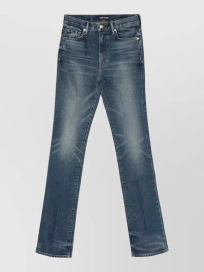 Tom Ford Straight Fit Denim Trousers Contrast Stitching In Blue