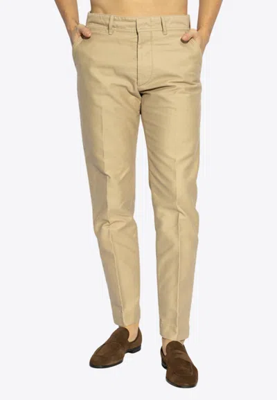 Tom Ford Compact Cotton Chino Pants In Washed Beige