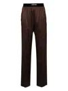 Tom Ford Brown Pants With Elastic Waist And Logo Lettering In Stretch Silk For Women In Brown