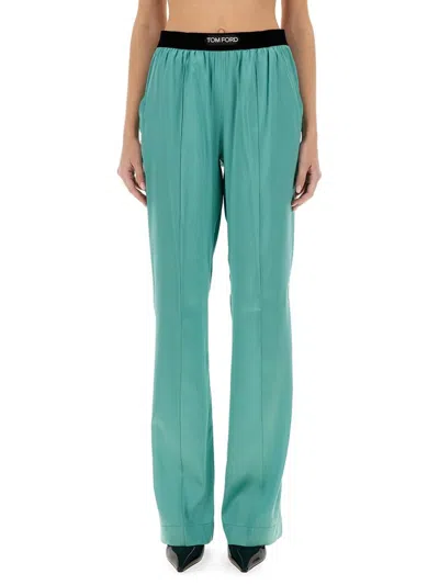 Tom Ford Satin Pajama Bottoms In Green