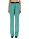 Tom Ford Jacquard-trimmed Stretch-silk Satin Wide-leg Pants In Green