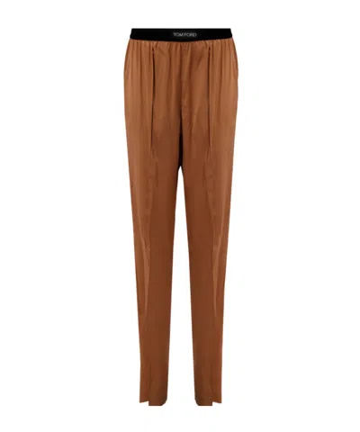 Tom Ford Straight-leg Silk-blend Trousers In Brown