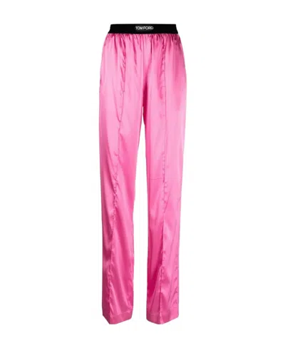 Tom Ford Straight Satin Casual Pants In Pink