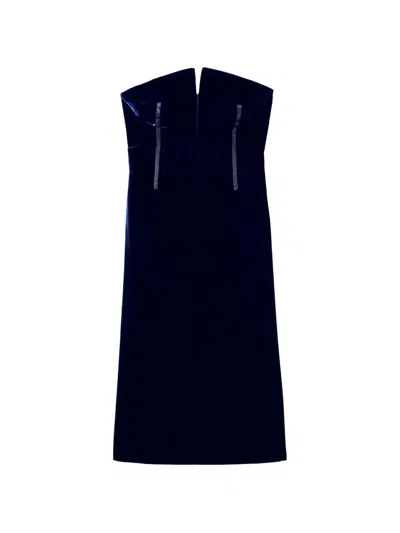 Tom Ford Strapless Grosgrain-trimmed Midi Dress In Blue