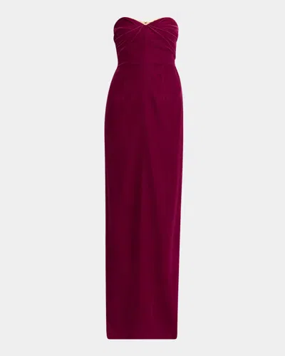 Tom Ford Strapless Lightweight Velvet Evening Gown In Burgundy