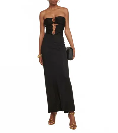 Tom Ford Strapless Ling Dress With 3 Gold Circles And Tie Back In Black