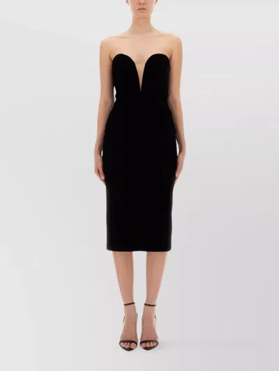 TOM FORD STRAPLESS PLUNGING NECKLINE MIDI FITTED DRESS