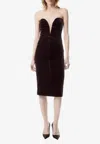 Tom Ford Strapless Plunge Neck Stretch Velvet Cocktail Dress In Burgundy