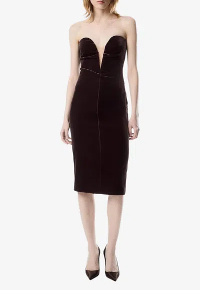 Tom Ford Strapless Velvet Cocktail Dress In Burgundy