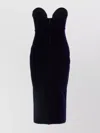 Tom Ford Strapless Plunge Neck Stretch Velvet Cocktail Dress In Blue