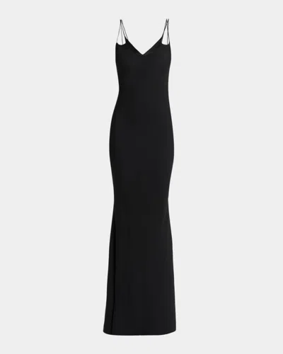 Tom Ford Strappy Satin Back Crepe Maxi Dress In Black