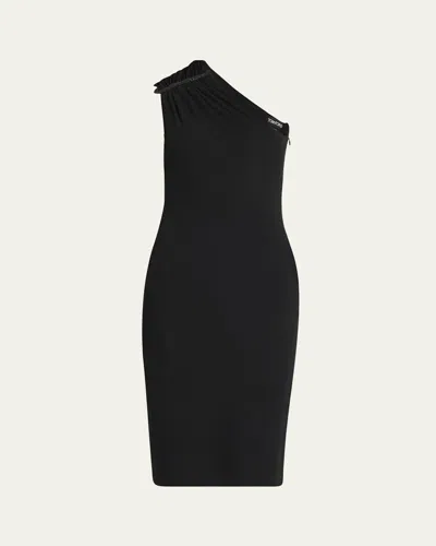 Tom Ford Strass Ruched One-shoulder Dress In Black