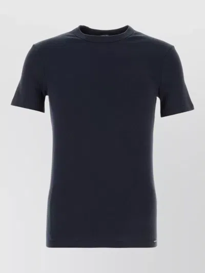 Tom Ford Stretch Cotton Blend Crew Neck T Shirt In Blue