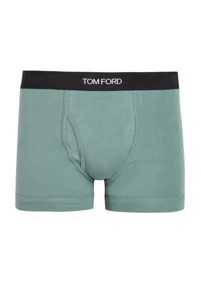 Tom Ford Powder Blue Stretch Cotton Boxer In Green