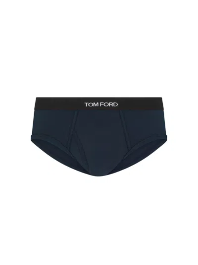 Tom Ford Stretch Cotton Brief In Blue