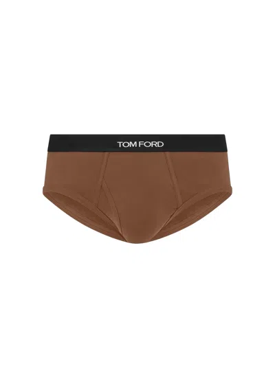 Tom Ford Stretch Cotton Brief In Brown