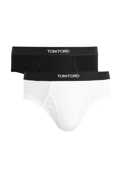 Tom Ford Stretch-cotton Briefs In Black And White