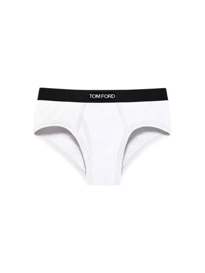 Tom Ford Logo Jacquard Stretch Briefs In White