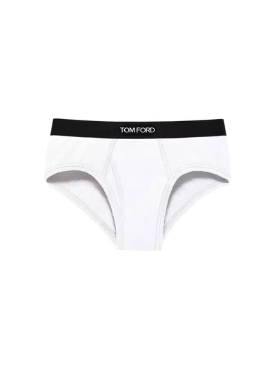 Tom Ford Stretch Cotton Briefs In Silver