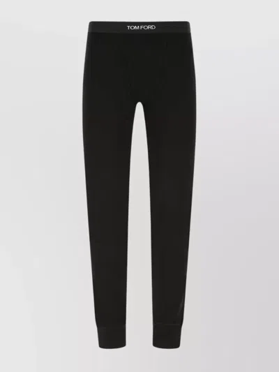 Tom Ford Stretch Cotton Leggings With Elastic Waistband And Ribbed Cuffs In Black