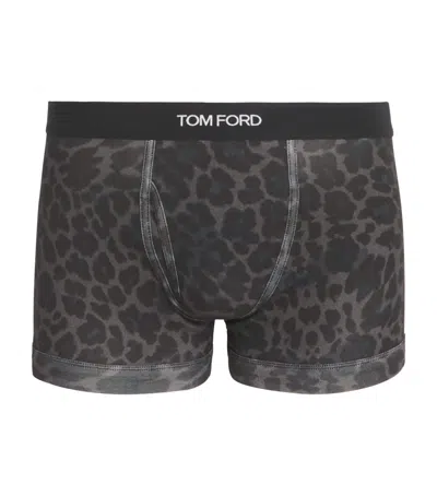 Tom Ford Stretch-cotton Leopard Print Boxer Briefs In Gray