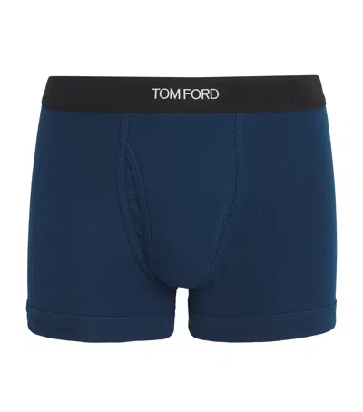 Tom Ford Stretch-cotton Logo Boxers In Blue