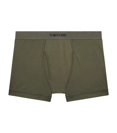 Tom Ford Stretch-cotton Logo Boxers In Green