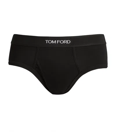Tom Ford Black Briefs With Logged Waistband In Cotton Stretch Man