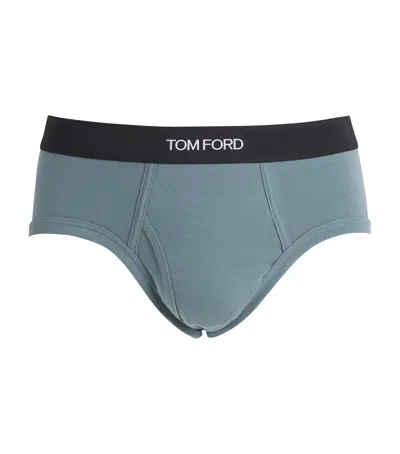 Tom Ford Stretch-cotton Logo Briefs In Blue