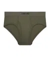 Tom Ford Cotton-stretch Logo Brief In Green