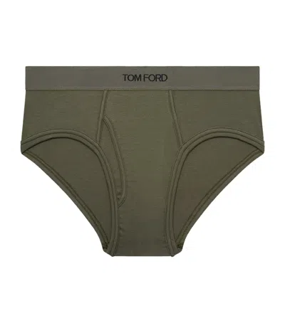 Tom Ford Cotton-stretch Logo Brief In Green